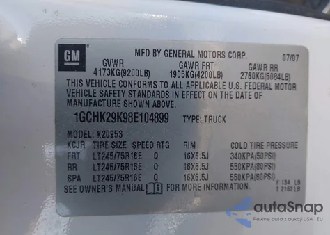 2008 Chevrolet Silverado 2500Hd Lt1 from USA, damaged, VIN 1GCHK29K98E104899